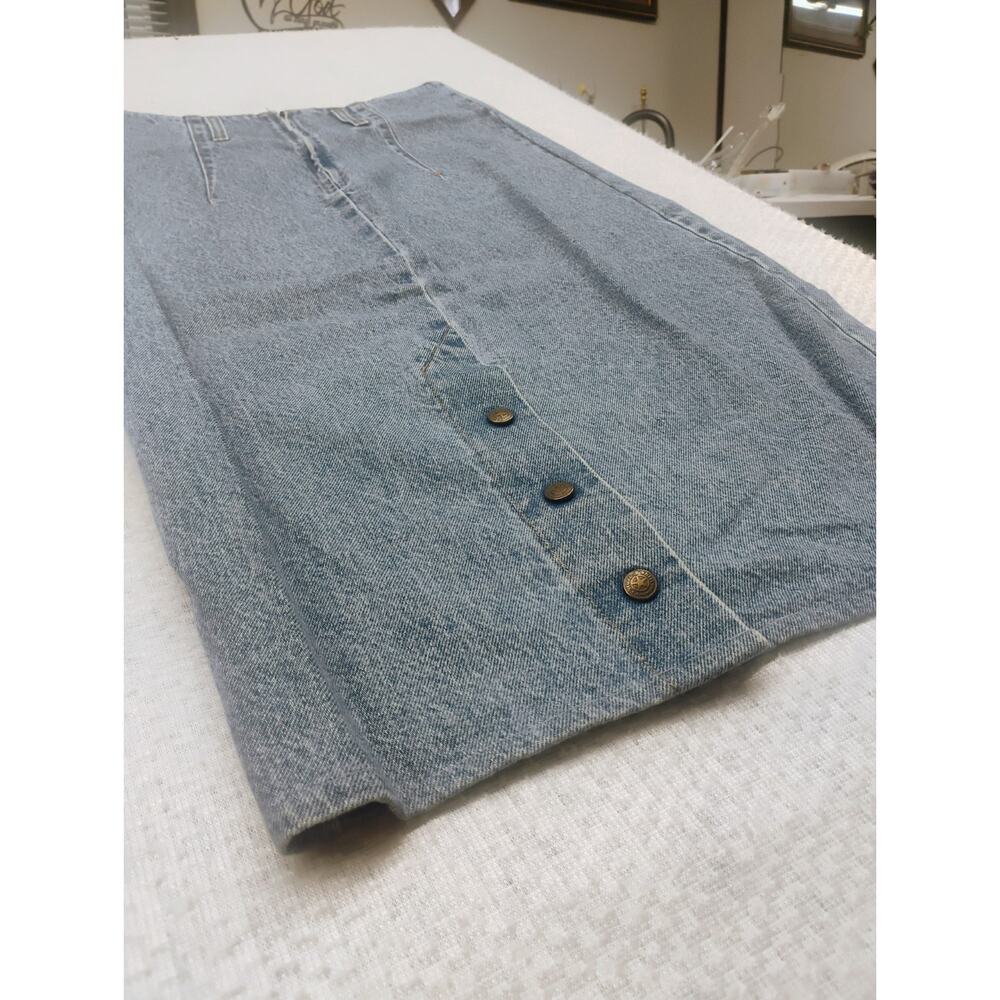Vintage 90s Denim Midi Pencil Skirt Button Front High Waist Blue Jean (27x30)